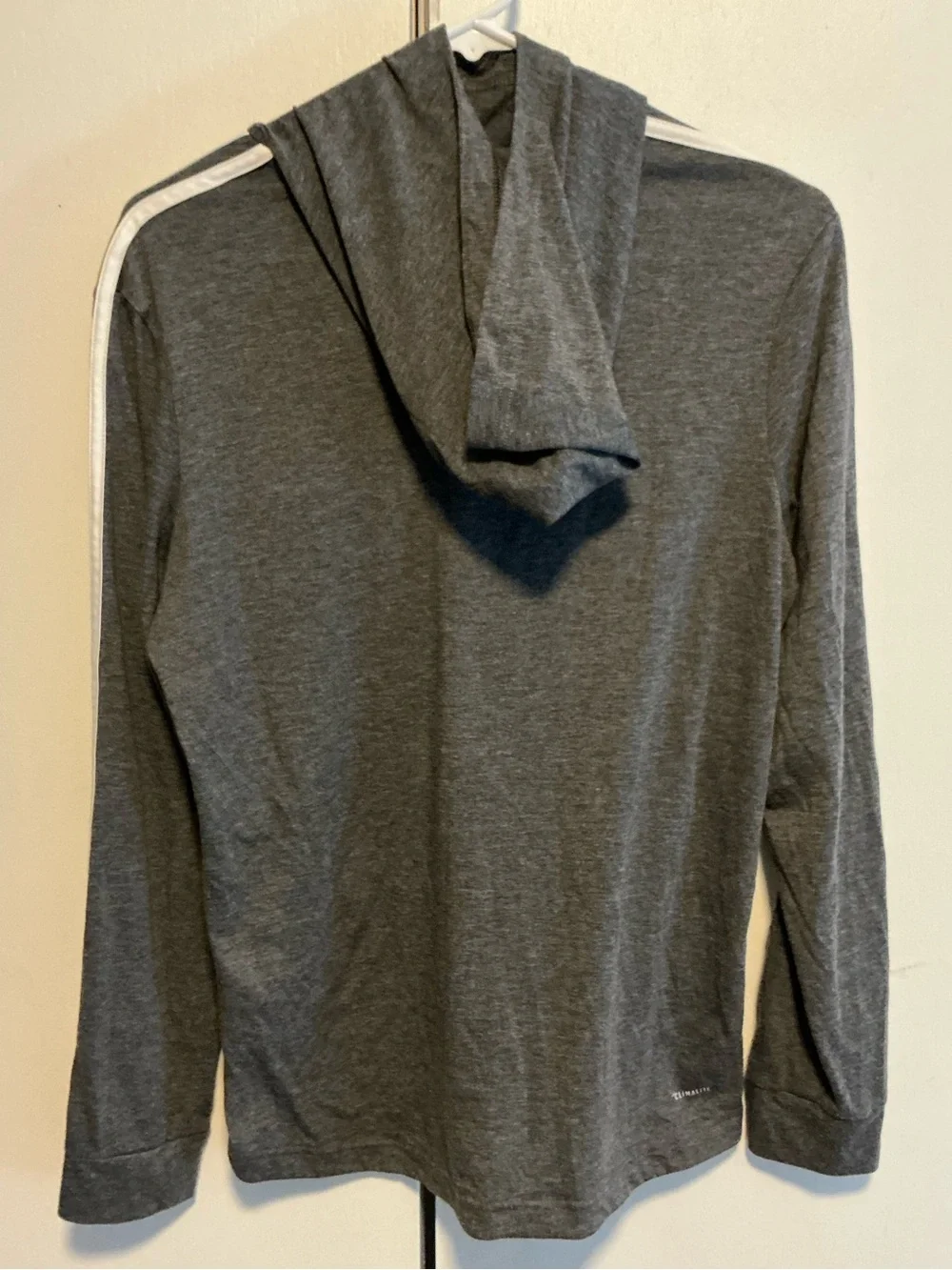 adidas Charcoal Gray Hooded Long-Sleeve with White Stripes